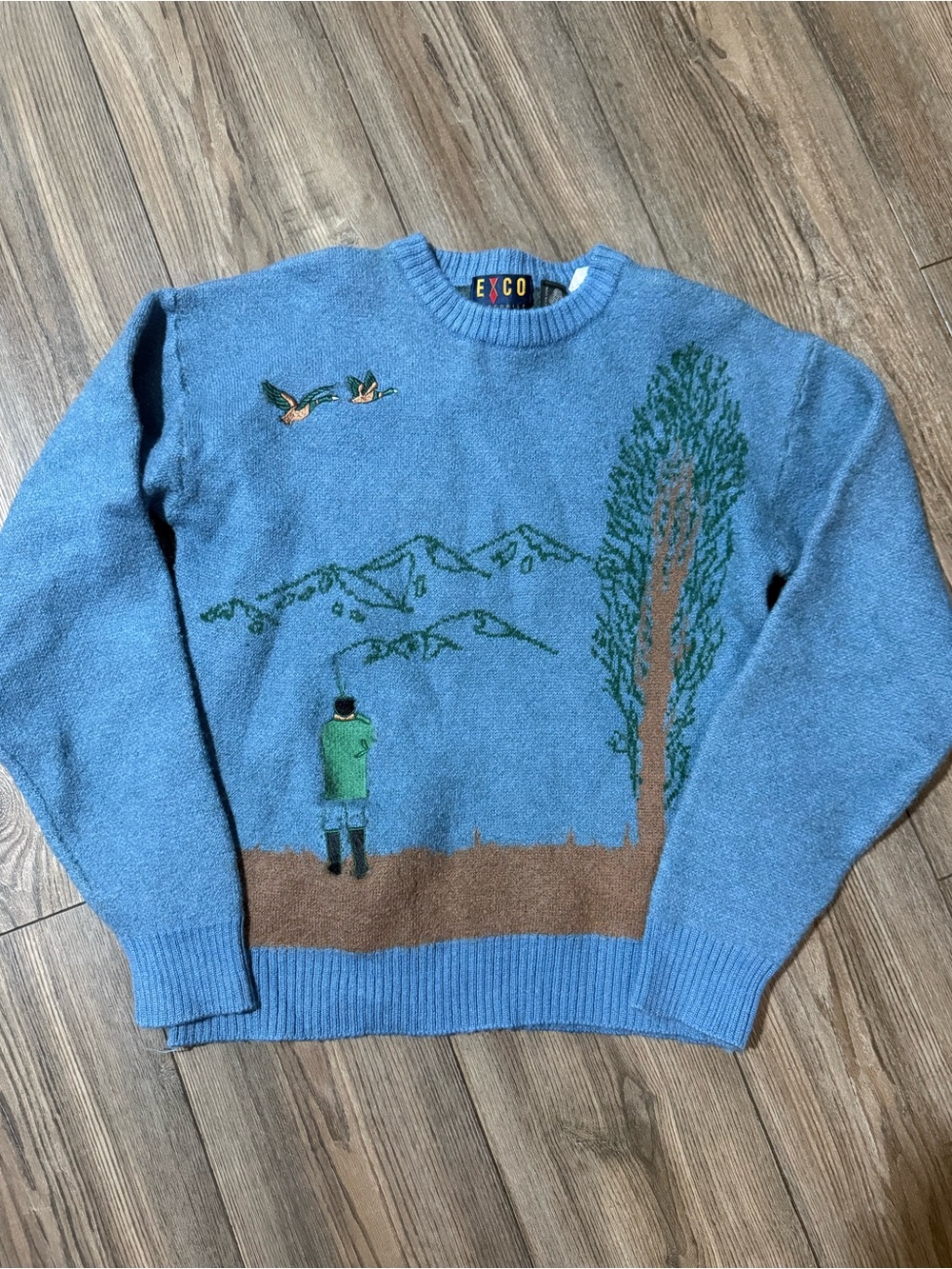 VTG EXCO Japan 100% Pure Wool Scenic Landscape Knit Sweater Mallard Ducks